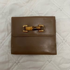 GUCCI VINTAGE BAMBOO BEIGE SOFT LEATHER WALLET LADY BIFOLD PURSE ITALY